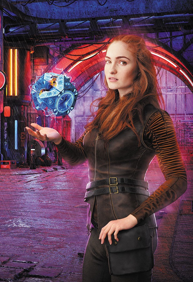 Fairy tale cover with castle in the background, a pumpkin with jail bars where eyes should be, and the silhouette of a man in a fedora and trenchcoat standing next to a woman in a dress, with a red apple in her hand. 